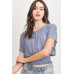 Woven Printed Crinkle Gauze Waist Smocking Short Sleeve Top