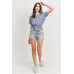Woven Printed Crinkle Gauze Waist Smocking Short Sleeve Top