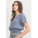 Woven Printed Crinkle Gauze Waist Smocking Short Sleeve Top