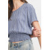 Woven Printed Crinkle Gauze Waist Smocking Short Sleeve Top
