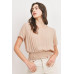 Woven Printed Crinkle Gauze Waist Smocking Short Sleeve Top