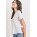 Waffle Raw Edge V-neck Rolled Up Short Sleeves Top