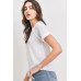 Waffle Raw Edge V-neck Rolled Up Short Sleeves Top