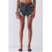 Ripped High-waist Front Zip-up Raw Hem Detail Distressed Mini Shorts