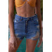 Ripped High-waist Front Zip-up Raw Hem Detail Distressed Mini Shorts