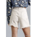 High Rise Denim Shorts With Raw Hem