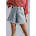 High Rise Denim Shorts With Raw Hem