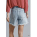 High Rise Denim Shorts With Raw Hem