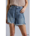 High Rise Denim Shorts With Raw Hem