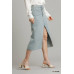 Asymmetrical Waist And Button Up Front Split Denim Skirt With Back Pockets And Unfinished Hem