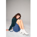 Mid Blue Denim Front Cut-out High-waist Buckle Self-tie Belt Detail Midi Flare Jean Pants