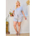 V Neck Short Raglan Sleeve Waist Elastic Band Side Pocket Solid French Terry Romper