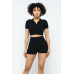 Collar Crop Top + Shorts Set
