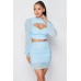 Sexy Sheer Cutout Puff Sleeved Top And Skirt Set