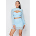 Sexy Sheer Cutout Puff Sleeved Top And Skirt Set