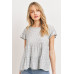 Dot Textured Print Jersey Ruffled Short Sleeve Top