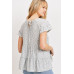 Dot Textured Print Jersey Ruffled Short Sleeve Top