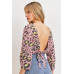 Leopard Knit Back Opened Short Sleeve Top