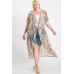 Short Sleeves Long-line Printed Mesh Open Cardigan
