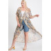 Short Sleeves Long-line Printed Mesh Open Cardigan