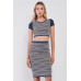 Navy & White Geometrical Pattern Short Sleeve Crop Top & High-waisted Pencil Skirt Two Piece Set