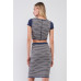 Navy & White Geometrical Pattern Short Sleeve Crop Top & High-waisted Pencil Skirt Two Piece Set