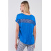 Royal Blue Boat Neck Short Sleeve See-trough Cross Cut-in Detail With Floral Embroidery Top