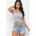 Adjustable Front Ruched With String Square Neck Crop Tops