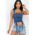 Adjustable Front Ruched With String Square Neck Crop Tops