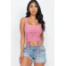 Adjustable Front Ruched With String Square Neck Crop Tops