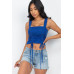 Adjustable Front Ruched With String Square Neck Crop Tops