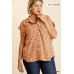 V-neck Dalmatian Print Button Front Top With Pocket Detail