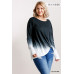 Ombre Print Long Sleeve Top With Gathered Front Detail And Raw Hem