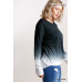 Ombre Print Long Sleeve Top With Gathered Front Detail And Raw Hem
