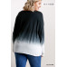 Ombre Print Long Sleeve Top With Gathered Front Detail And Raw Hem