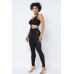 Mesh Strappy Adjustable Ruched Crop Top With Matching See Through Side Panel Leggings