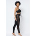 Mesh Strappy Adjustable Ruched Crop Top With Matching See Through Side Panel Leggings
