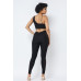 Mesh Strappy Adjustable Ruched Crop Top With Matching See Through Side Panel Leggings