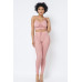 Mesh Strappy Adjustable Ruched Crop Top With Matching See Through Side Panel Leggings