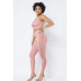 Mesh Strappy Adjustable Ruched Crop Top With Matching See Through Side Panel Leggings
