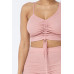 Mesh Strappy Adjustable Ruched Crop Top With Matching See Through Side Panel Leggings