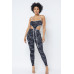 Mesh Print Crop Top With Plastic Chain Halter Neck With Matching Leggings