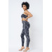 Mesh Print Crop Top With Plastic Chain Halter Neck With Matching Leggings