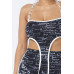 Mesh Print Crop Top With Plastic Chain Halter Neck With Matching Leggings