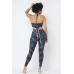 Mesh Print Crop Top With Plastic Chain Halter Neck With Matching Leggings