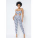 Mesh Print Crop Top With Plastic Chain Halter Neck With Matching Leggings