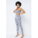 Mesh Print Crop Top With Plastic Chain Halter Neck With Matching Leggings
