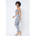 Mesh Print Crop Top With Plastic Chain Halter Neck With Matching Leggings