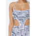 Mesh Print Crop Top With Plastic Chain Halter Neck With Matching Leggings