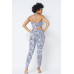 Mesh Print Crop Top With Plastic Chain Halter Neck With Matching Leggings